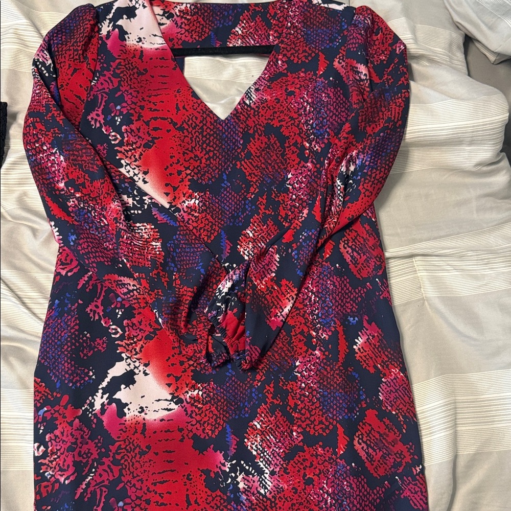 Aqua Red and Blue Patterned Dress